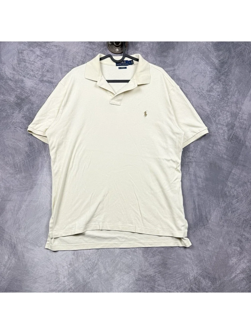 Polo Ralph Lauren Shirt Men's Large Ivory Custom Fit Pique Cotton Knit Preppy